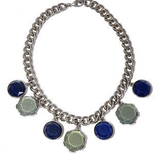 Blue, gray & silver chunky statement necklace